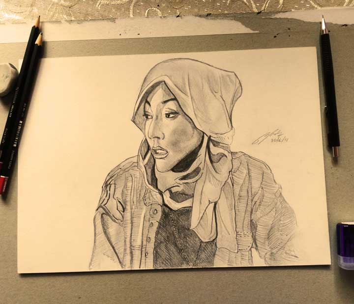 Hana Tajima Pencil Sketch by Shah Ibrahim