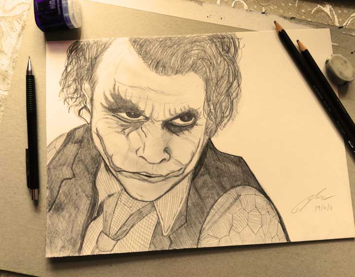 Heath Ledger Joker Pencil Sketch by Shah Ibrahim
