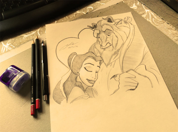 Beauty and the Beast Pencil Sketch by Shah Ibrahim